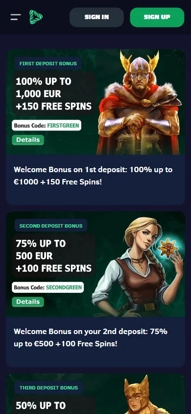 Greenspin Casino mobile browser promotions area showing the Australian welcome offer