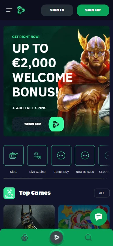 Greenspin Casino mobile browser home screen on an iOS or Android device